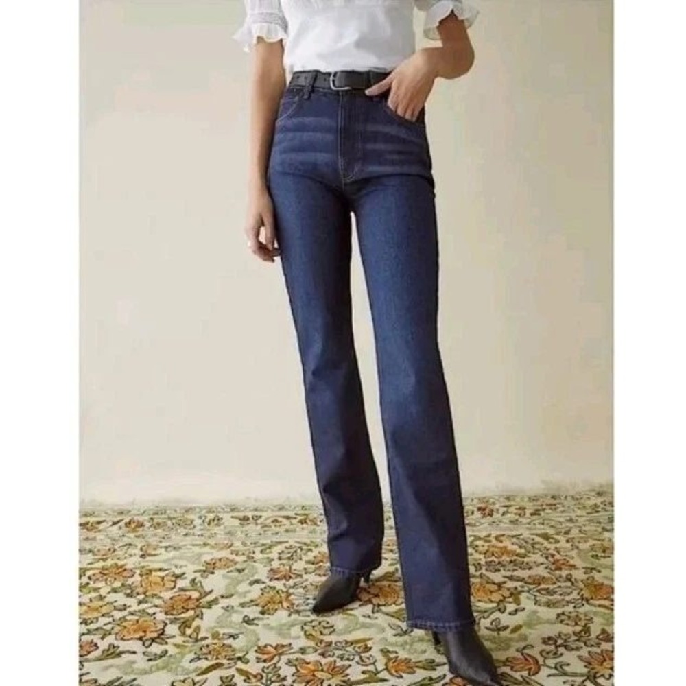 Reformation Peyton High Rise Jeans Aegean Dark Wash Straight Leg Size 31